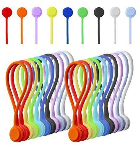 20 Pack Reusable Silicone Magnetic Cable Ties Twist Ties Home/Office Cord Wrap