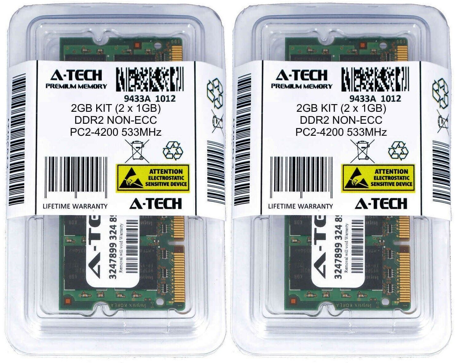 A-Tech 2GB 2x 1GB PC2-4200 Laptop SODIMM DDR2 533 MHz 200pin Memory RAM 4200S 2G