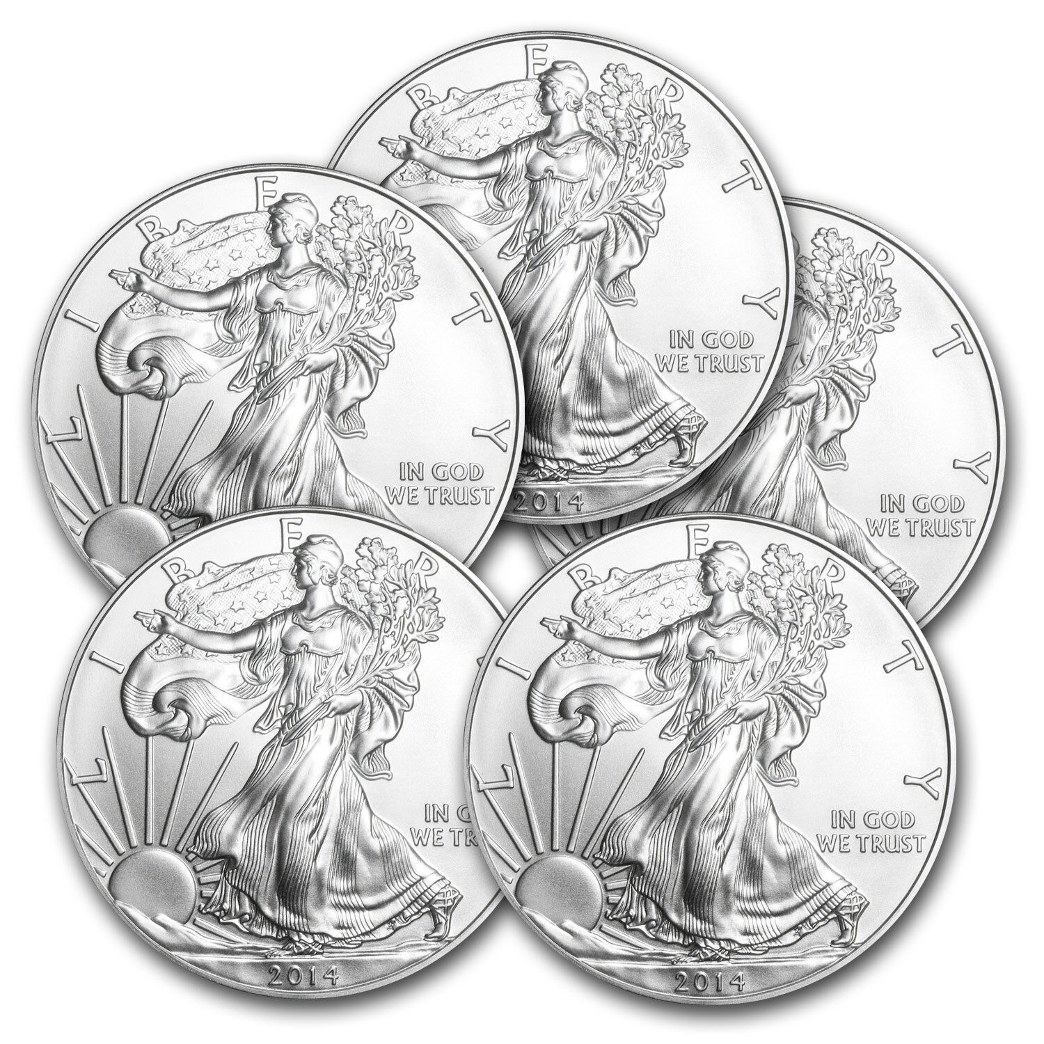 2014 1 oz Silver American Eagle Coin - Lot of 5 Coins - SKU #79744