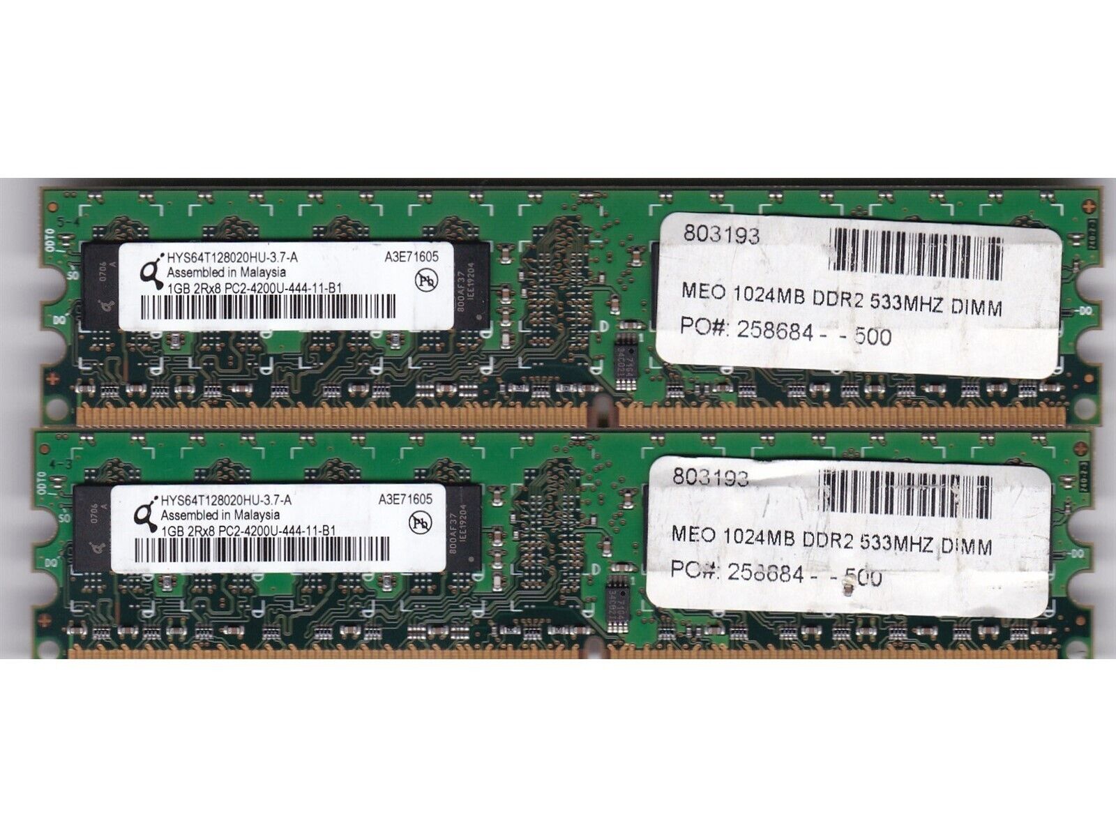 2GB 2x1GB QIMONDA PC2-4200 DDR2-533 HYS64T128020HU-3.7-A DESKTOP RAM MEMORY KIT