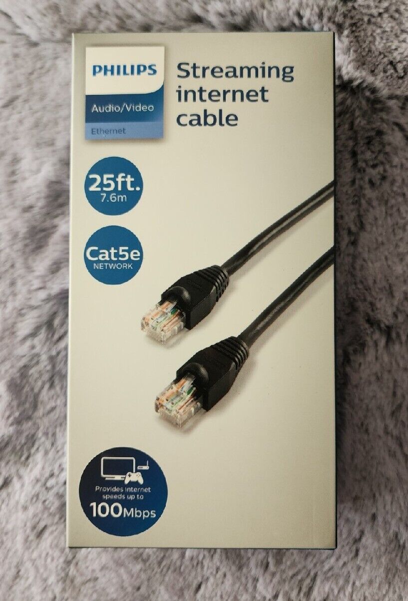 NEW Philips Audio Video Streaming Internet Cable 25 FT Feet Long Cat5e Cable