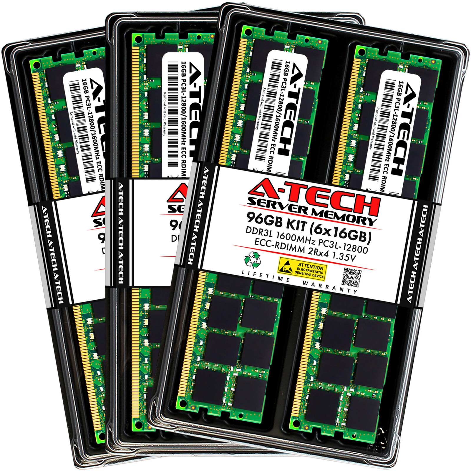A-Tech 96GB 6x 16GB 2Rx4 PC3-12800R DDR3 1.35V ECC RDIMM REG Server Memory RAM