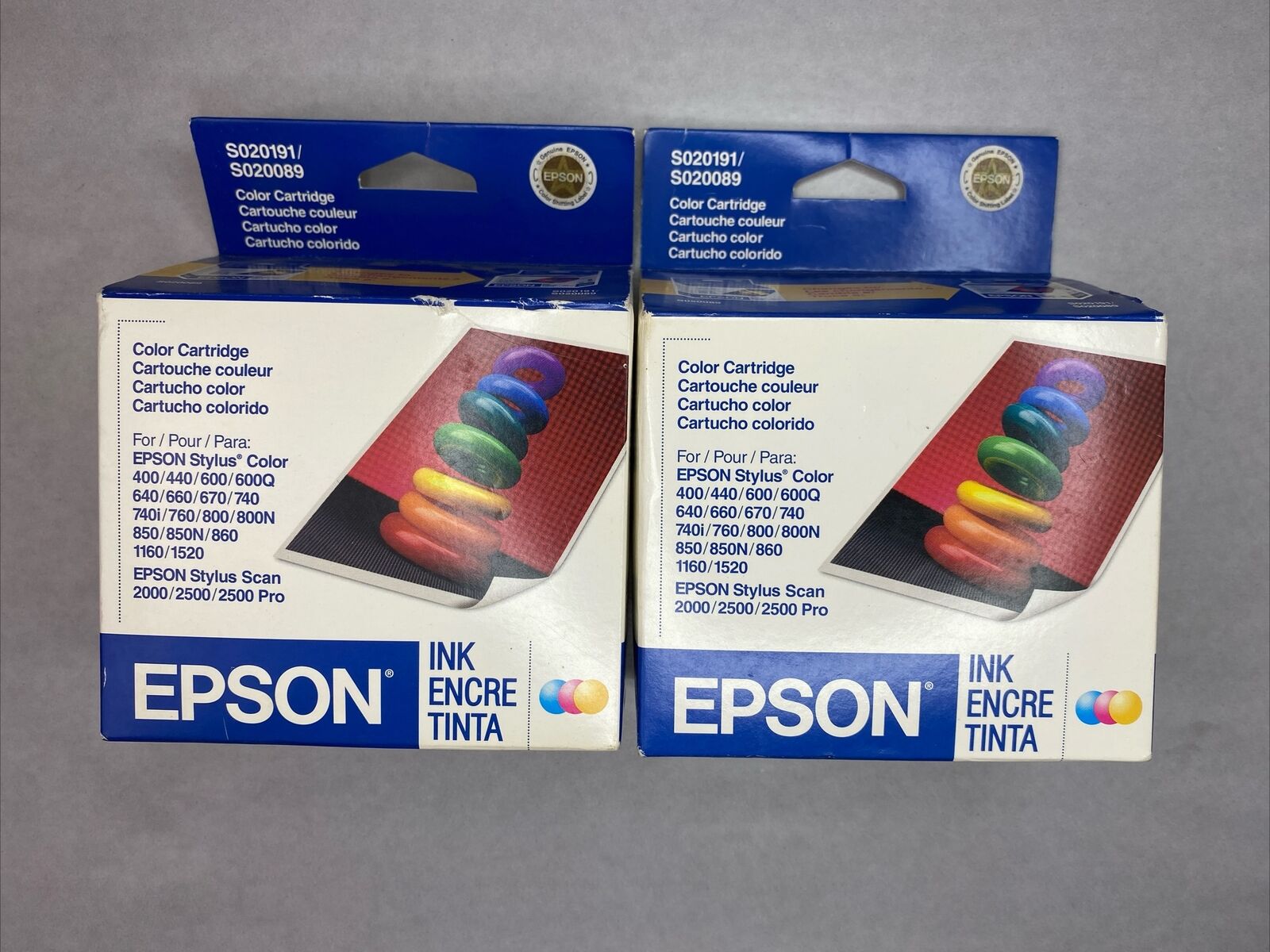 2 Epson Stylus Color Ink Cartridges SO20191/20089 New Old Stock Expired 05/2007