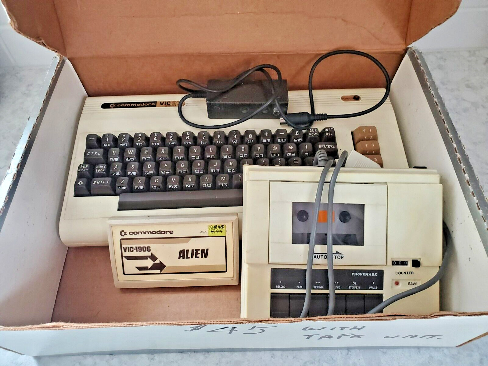 Commodore VIC-20 Computer,  Cassette Unit, Game, Power cord, UNTESTED