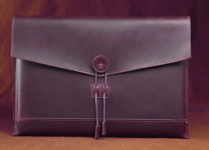 cow Leather file Folder pocket case Messenger bag Briefcase handmade purple z623