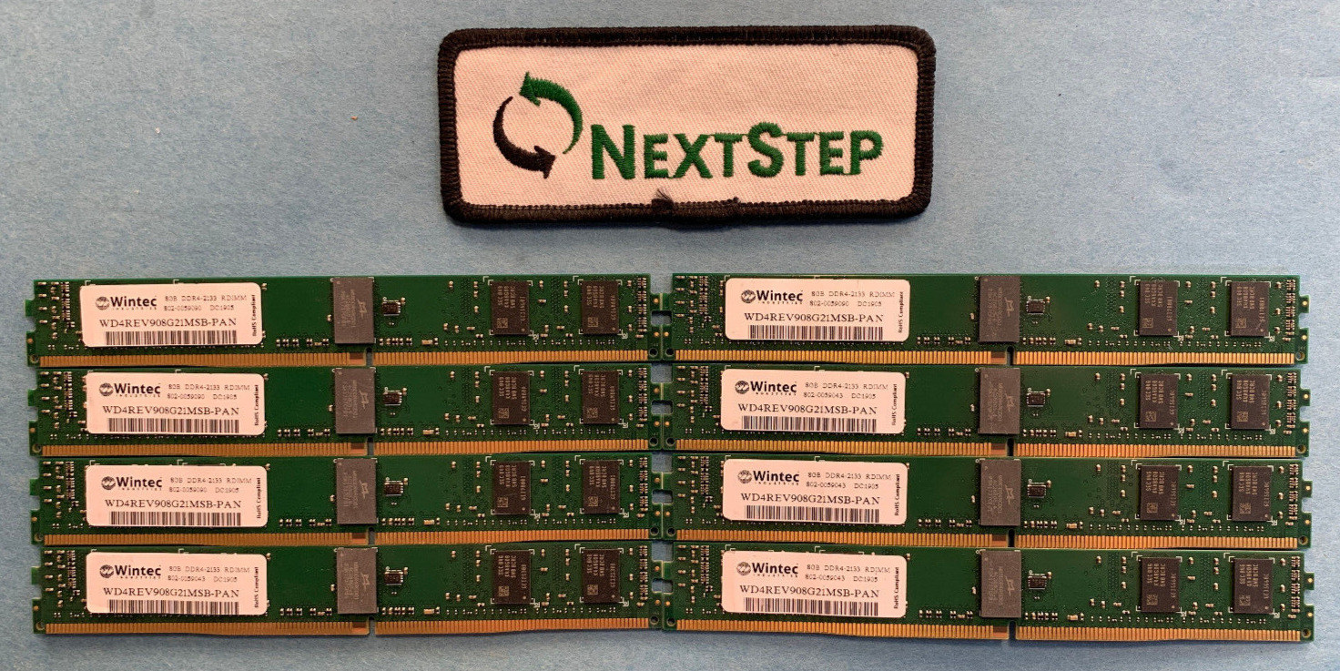 WINTEC 64GB (8GBx8) DDR4-2133 - RDIMM Server Ram - Low Profile - Lot of 8