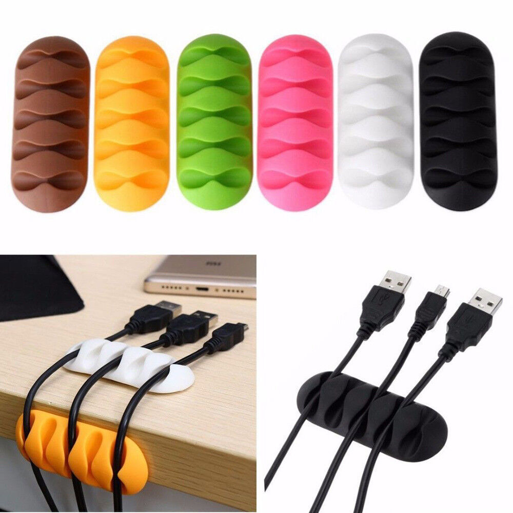 Cable Organizer Silicone USB Cable Winder Holder Desktop Tidy Management Clips