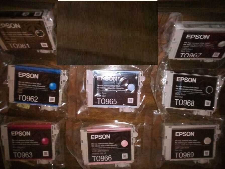 New SET of 8 New Genuine Original OEM SEALED BAG Epson 96 Inkjets (NO YEL)