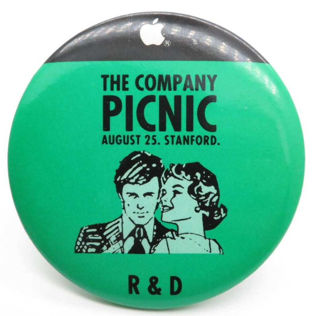 Vintage Apple Computer Employee Pin Back Button, Company Picnic, Research & Dev