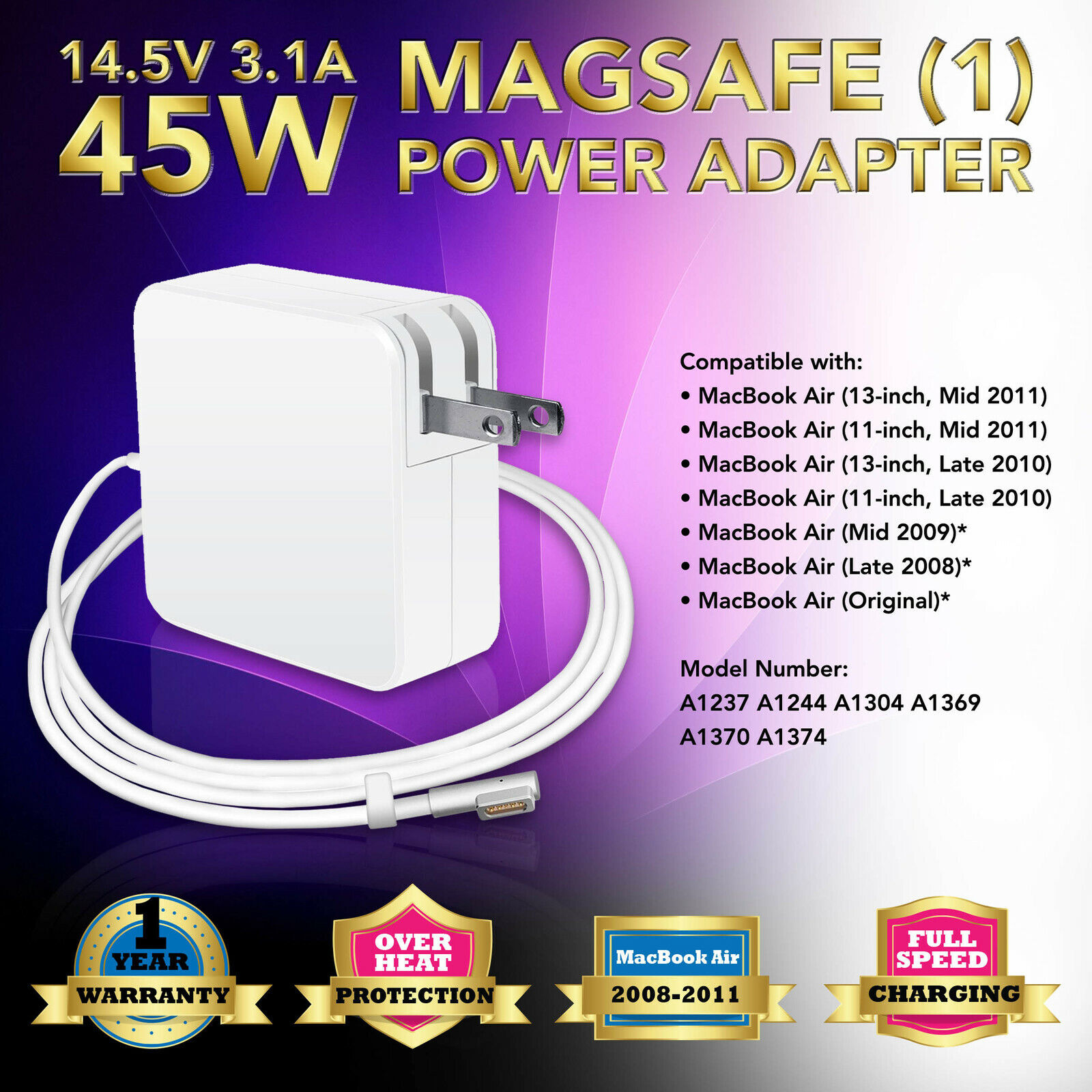 45W Charger Power Adapter for Apple A1374 MacBook Air 11\