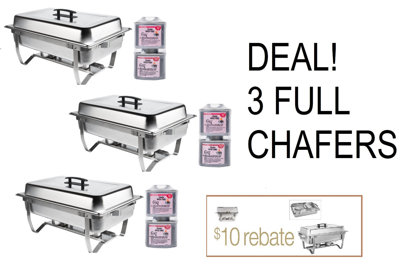 3 PACK DEAL FOLDING CHAFING  Dish Sets CHAFER WARMER CATERING 8 QT STAINLESS 