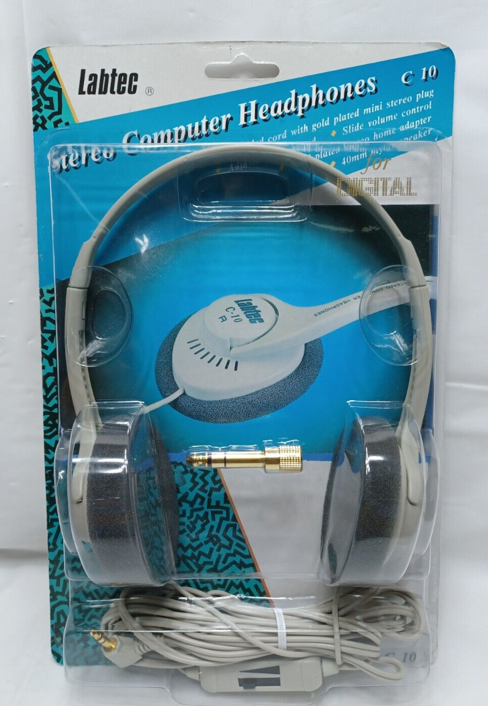 Headphones Labtec C 10 3.5mm plug 1996 10ft Shielded cord. Vtg. Stereo Computer