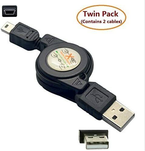 PTC Twin Pack - 2 of 29.5-INCH Retractable USB2.0 A to 5-Pin Mini-B Cables