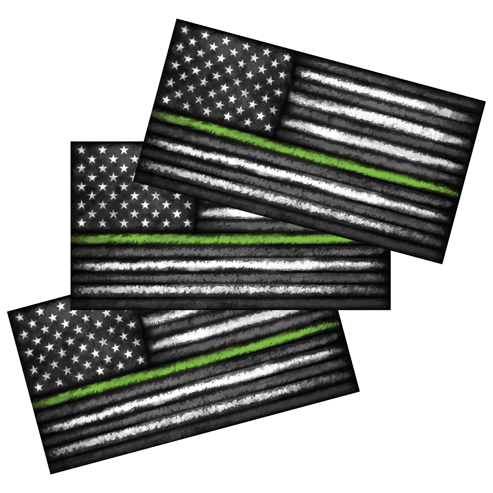 3x Distressed Thin Green Line American US Flag Vinyl Grunge Military Sticker