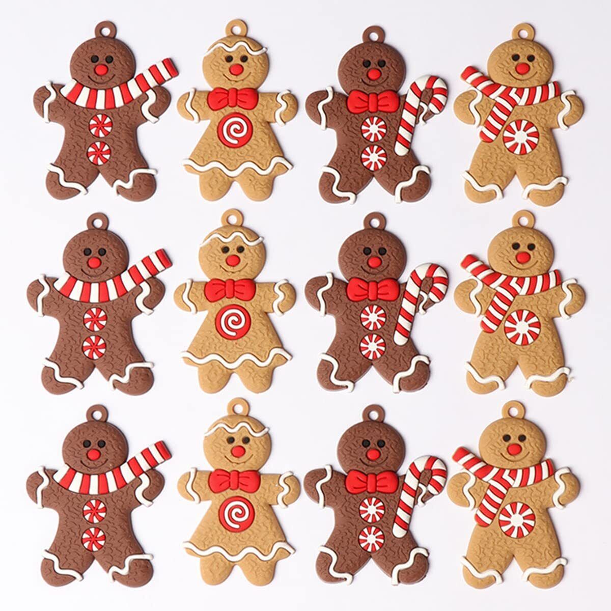 12PCS Christmas Gingerbread Man Ornaments, Craft Supplies, Holiday Decor
