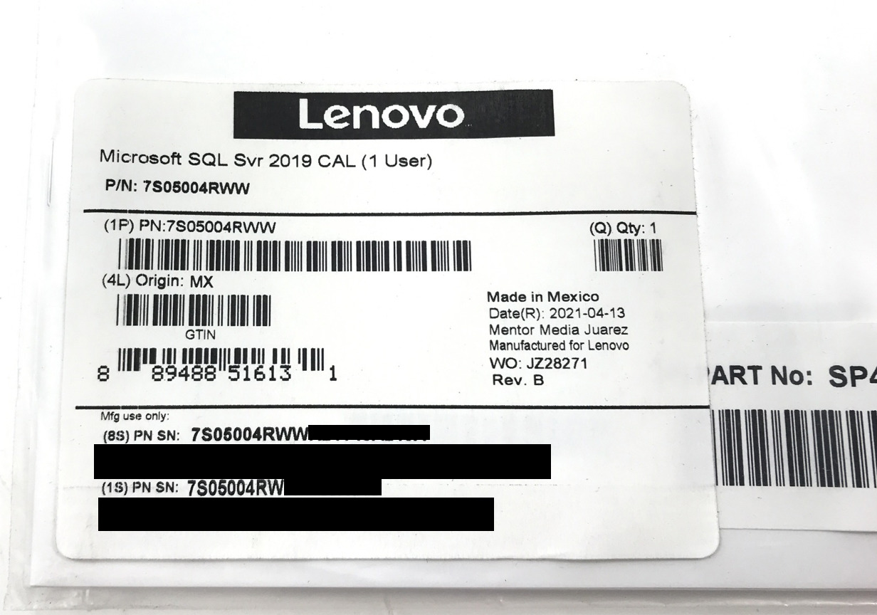 ✅ Lenovo Microsoft SQL Server 2019 License - 1-USER CAL - (7S05004RWW)
