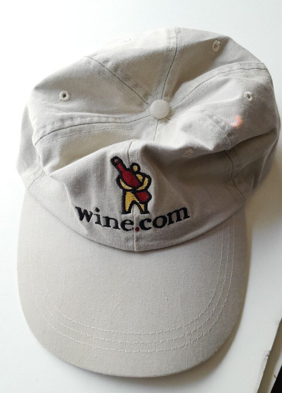 wine.com FAHRENHEIT Ballcap Dot Com Hat 90s Y2k Silicon Valley beige red bottle