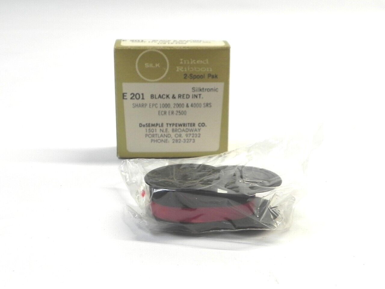 VINTAGE SILK E-201 TYPEWRITER RIBBON 2-SPOOL PAK SILKTRONIC RED & BLACK INK NEW