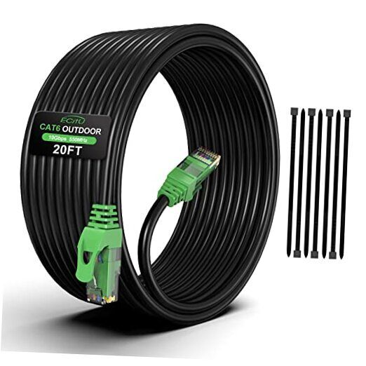 20FT Cat6 Outdoor Ethernet Cable, In-Ground, Heavy Duty Direct Burial, 20 Feet