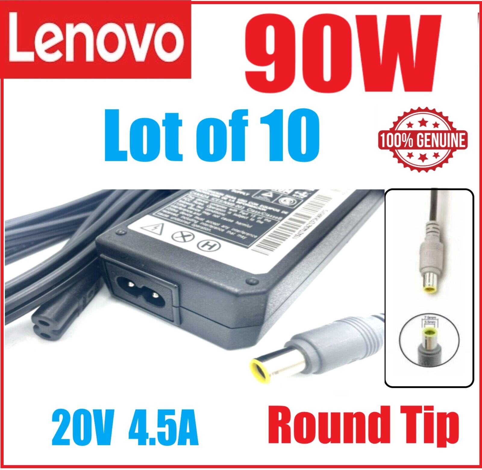 LOT of 10 Lenovo Thinkpad X200 X201 X220 X230 X301 90W AC Power Adapter Charger