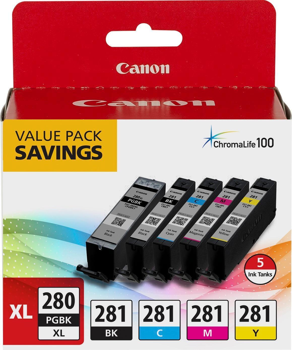 Canon - PGI-280 XL / CLI-281 5-Pack High-Yield - Pigment Black, Standard Capa...