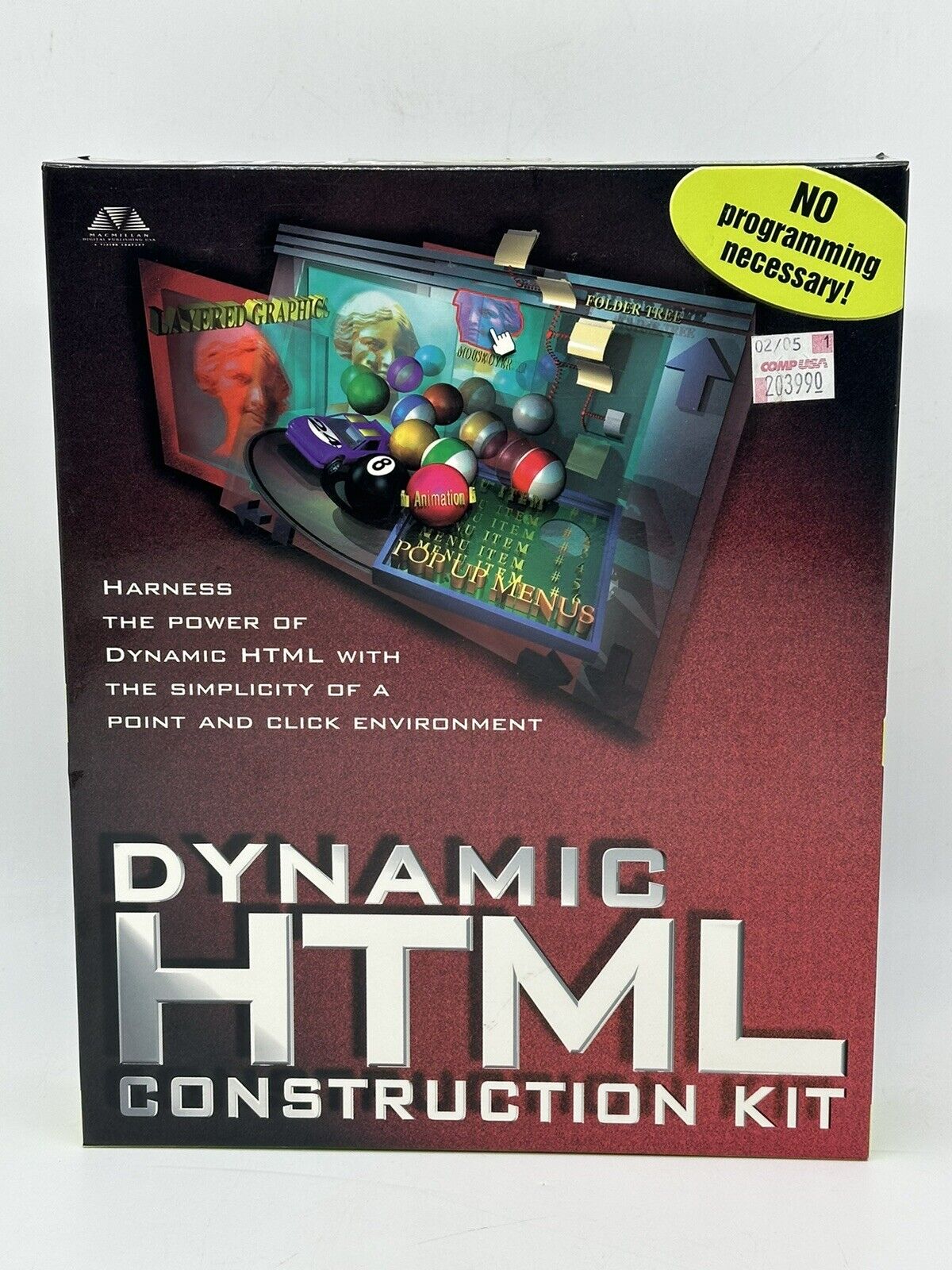 Vintage 1998 Dynamic HTML Construction Kit Win 95 Macmillan Digital NEW READ