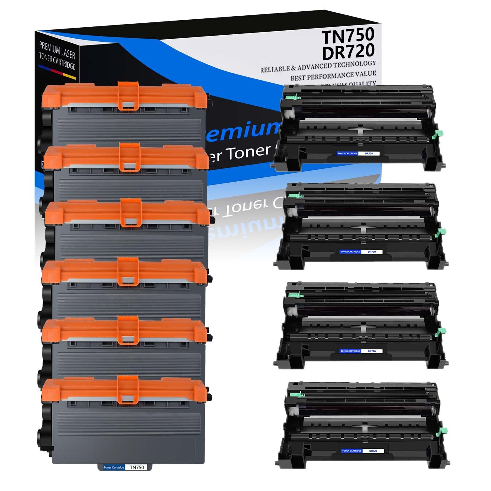 6 Pack TN750 Toner + 4PK DR720 Drum for Brother DCP-8155DN HL-6180DWT MFC-8510DN