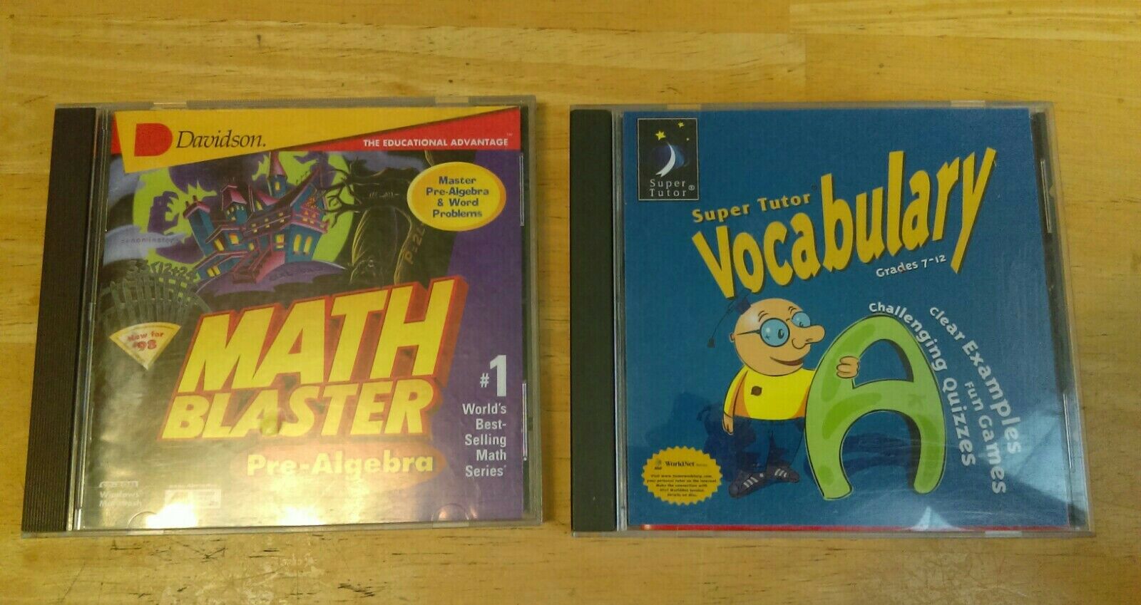 Lot of 2 Vocabulary w/ Games & MATH BLASTER Pre-Algebra Word Problems PC CD-ROM