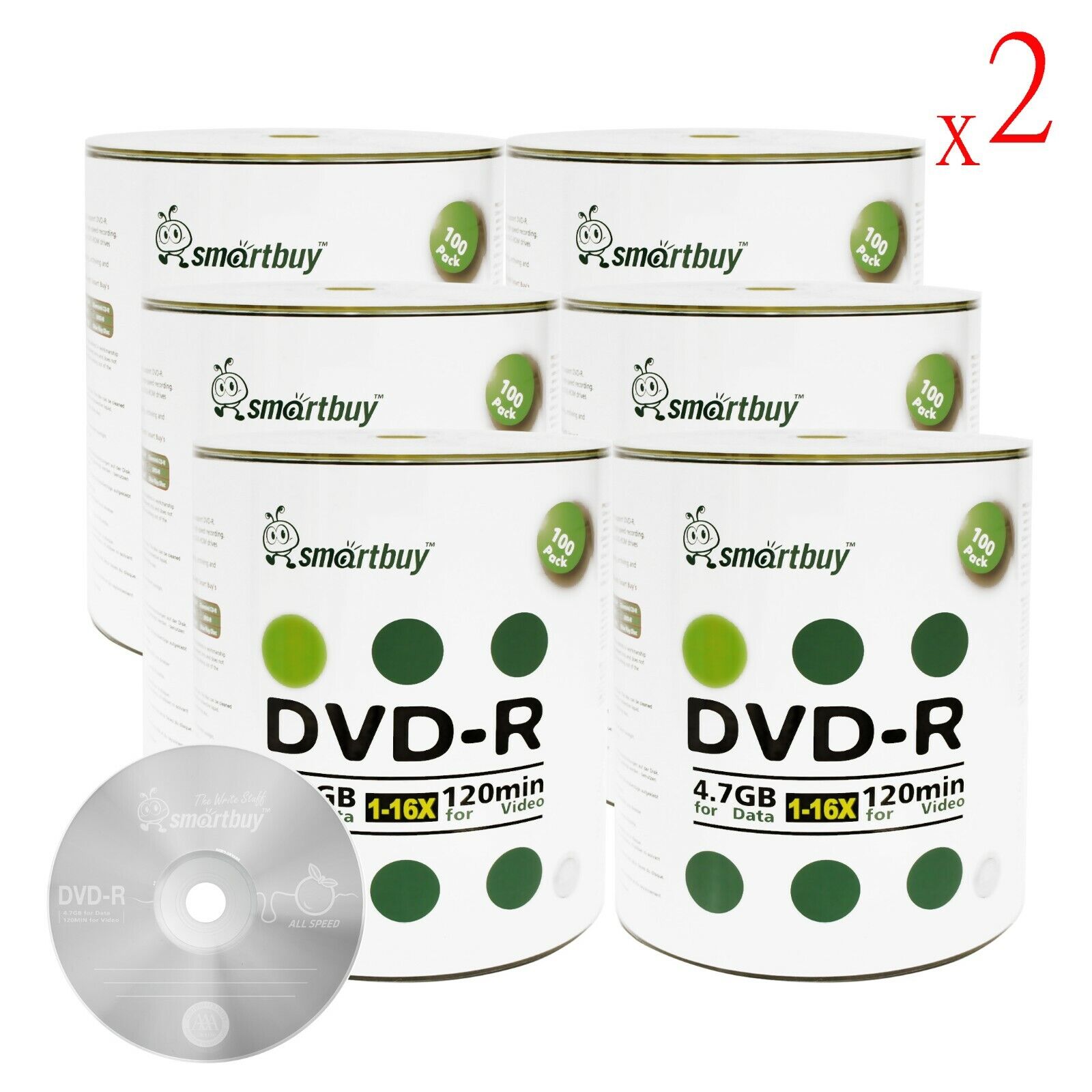 1200-Pack SmartBuy Blank DVD-R 16X 4.7GB Logo Top Surface Recordable Media Disc