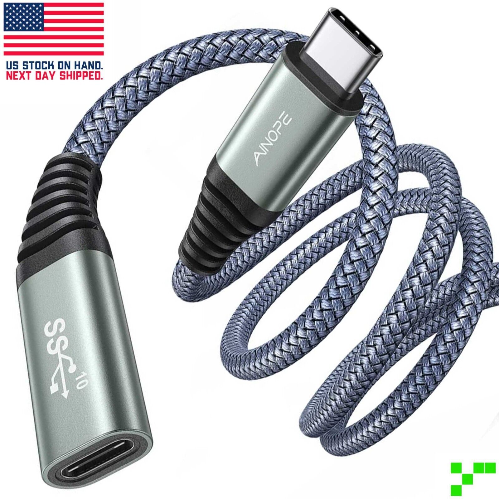 USB-C Type C Extension Cable 6.6FT/10Gbps Male-Female 100W 5A Fast Charging PD