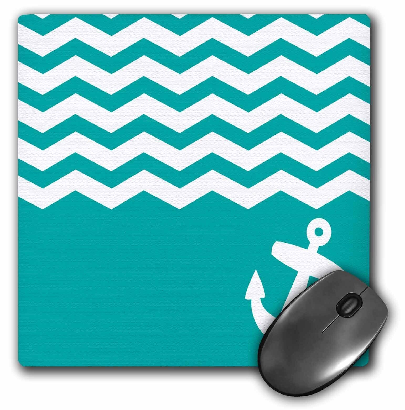 3dRose Turquoise and white chevron with nautical anchor - sailor zigzag pattern