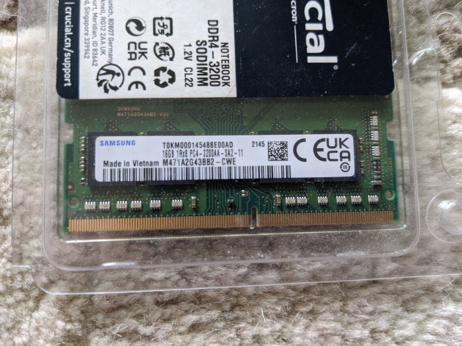 Crucial DDR4 16GB 2666 MHz PC4-21300 260-Pin SODIMM Notebook Memory RAM 1 x 16GB
