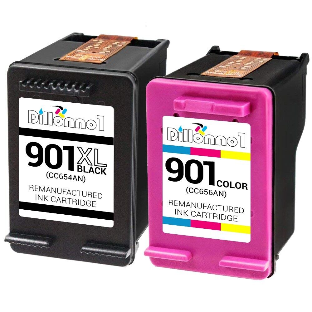 2PK Replacement HP 901XL 901 1-Black & 1-Color Officejet J4524 J4540 J4550 J4580