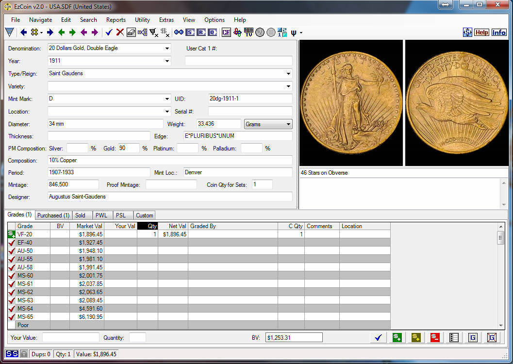 Coin Collecting Software: EzCoin USA 2023 with Values+Images+Great Reports