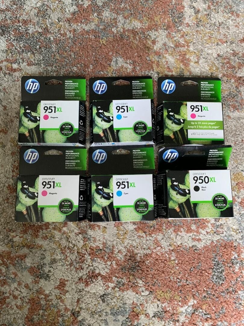 Set of 6 HP Office Jet Pro cartridges for hp printers, new in boxes.