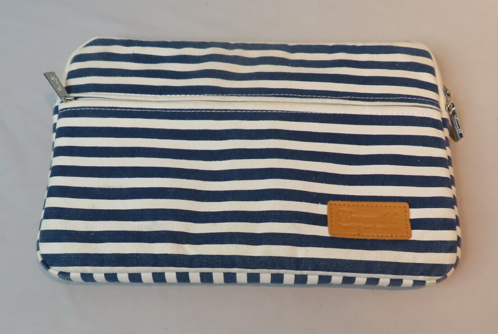 CANVASLIFE Tablet Laptop Sleeve Carry Case Bag Breton Striped Navy White Fleece