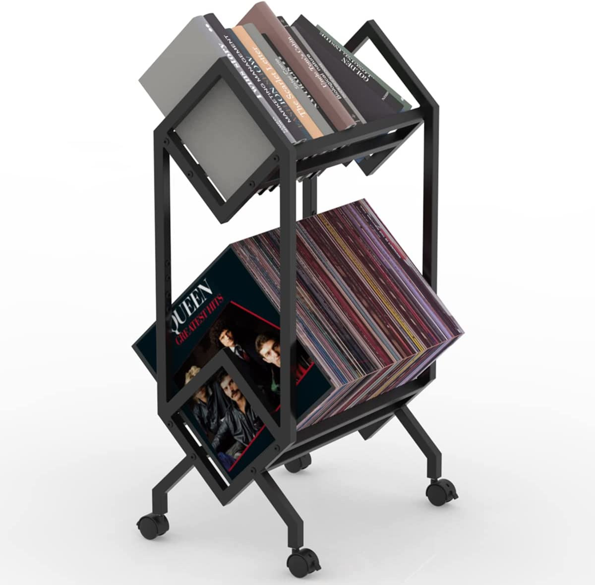 Mobile Vinyl Record Storage Rack, LP Storage Shelf, Record Holder for Albums, Ma