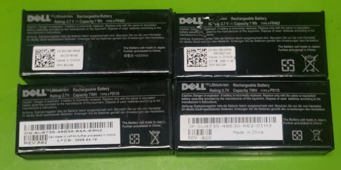 LOT 4x Batteries Dell Poweredge Perc 5i 6i P9110 1950 2900 2950 6850 6950 FR463