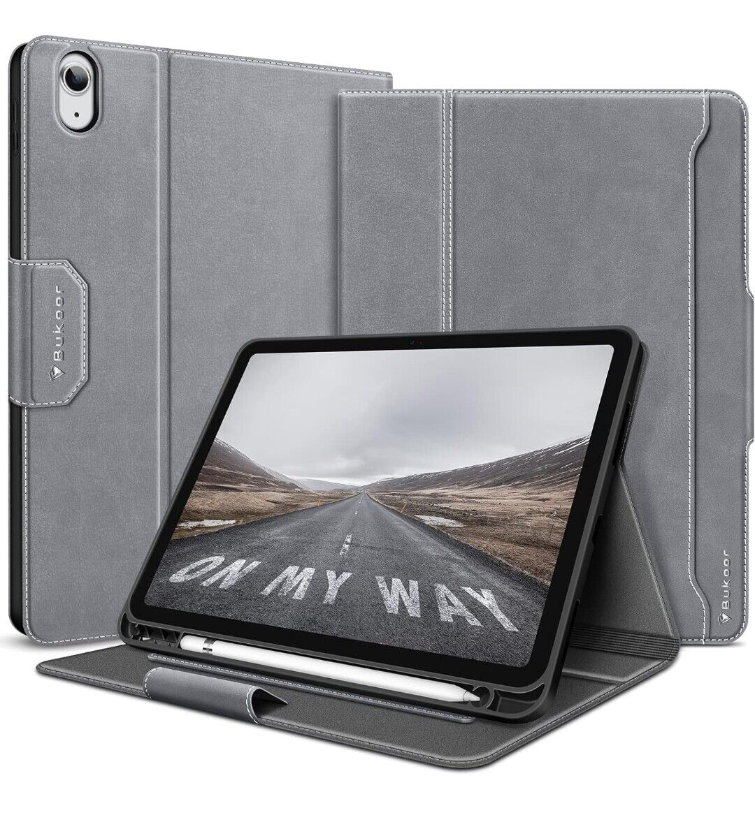 iPad 10th Generation Case 10.9 inch 2022 with Pencil Holder Premium Leather Grey