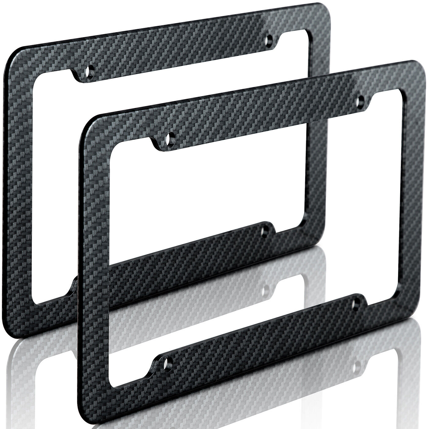 Plastic Carbon Fiber Style License Plate Frames For Front & Rear Bracket 2pc Set