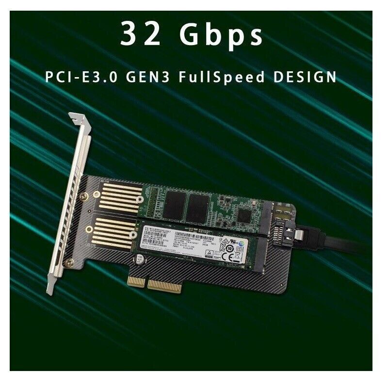 M.2 NGFF to Computer SATA Dual SSD PCI PCIe x4 x8 x16 NVMe Express Adapter Card