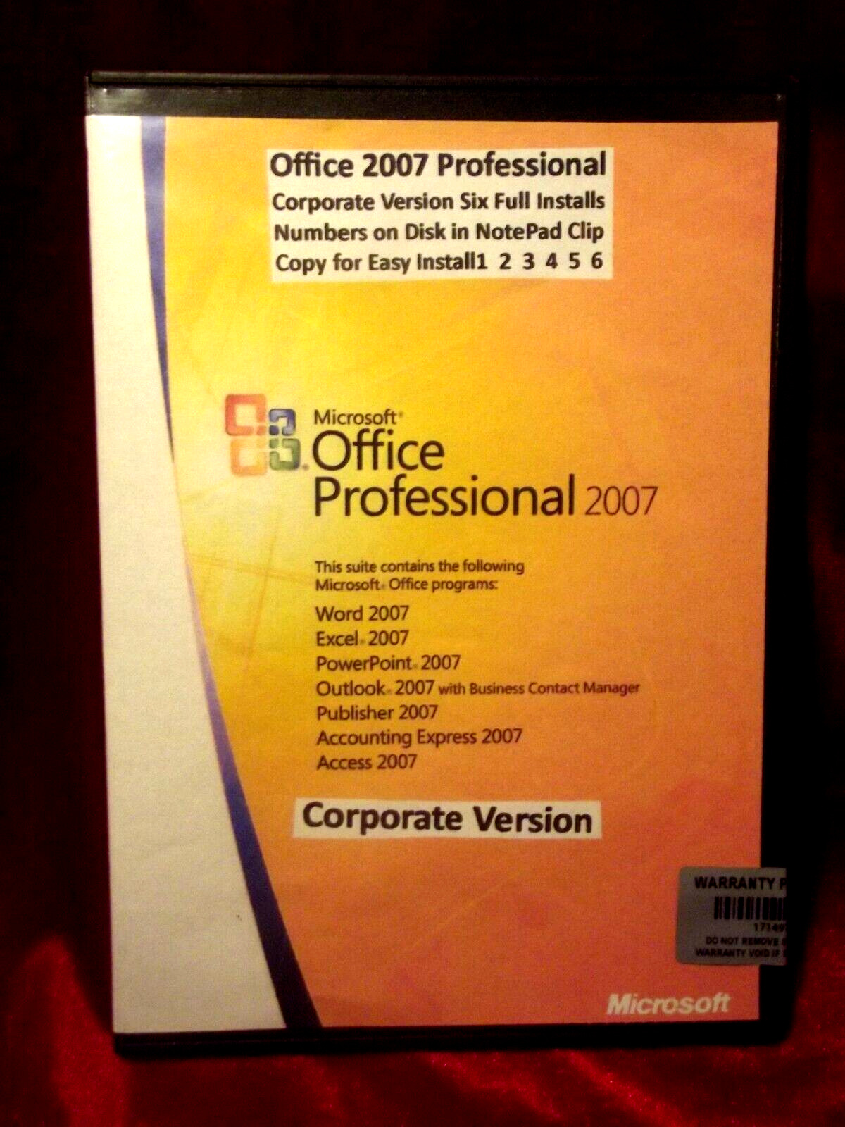Microsoft Office 2007 Professional : SIX 6 INSTALLS (6) PCs/Laptops