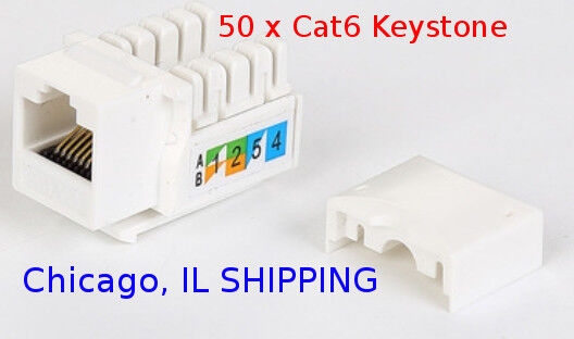 50 x Pcs CAT6 Keystone Jack White Ethernet 110 Punch Down 8P8P RJ45