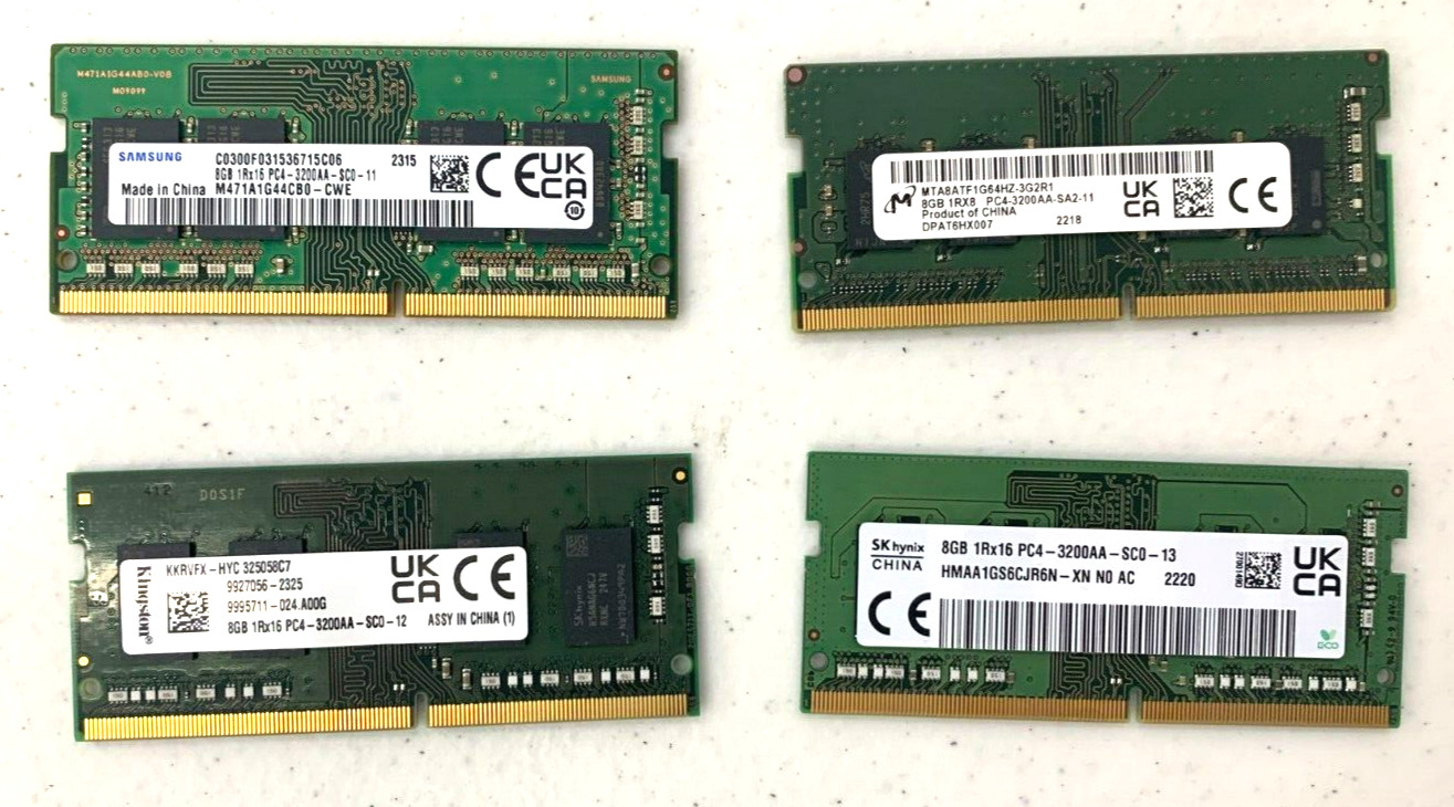 Lot of 50 Samsung/SK Hynix/Kingston (8GB) DDR4 1Rx8 PC4-3200AA Laptop RAM Memory