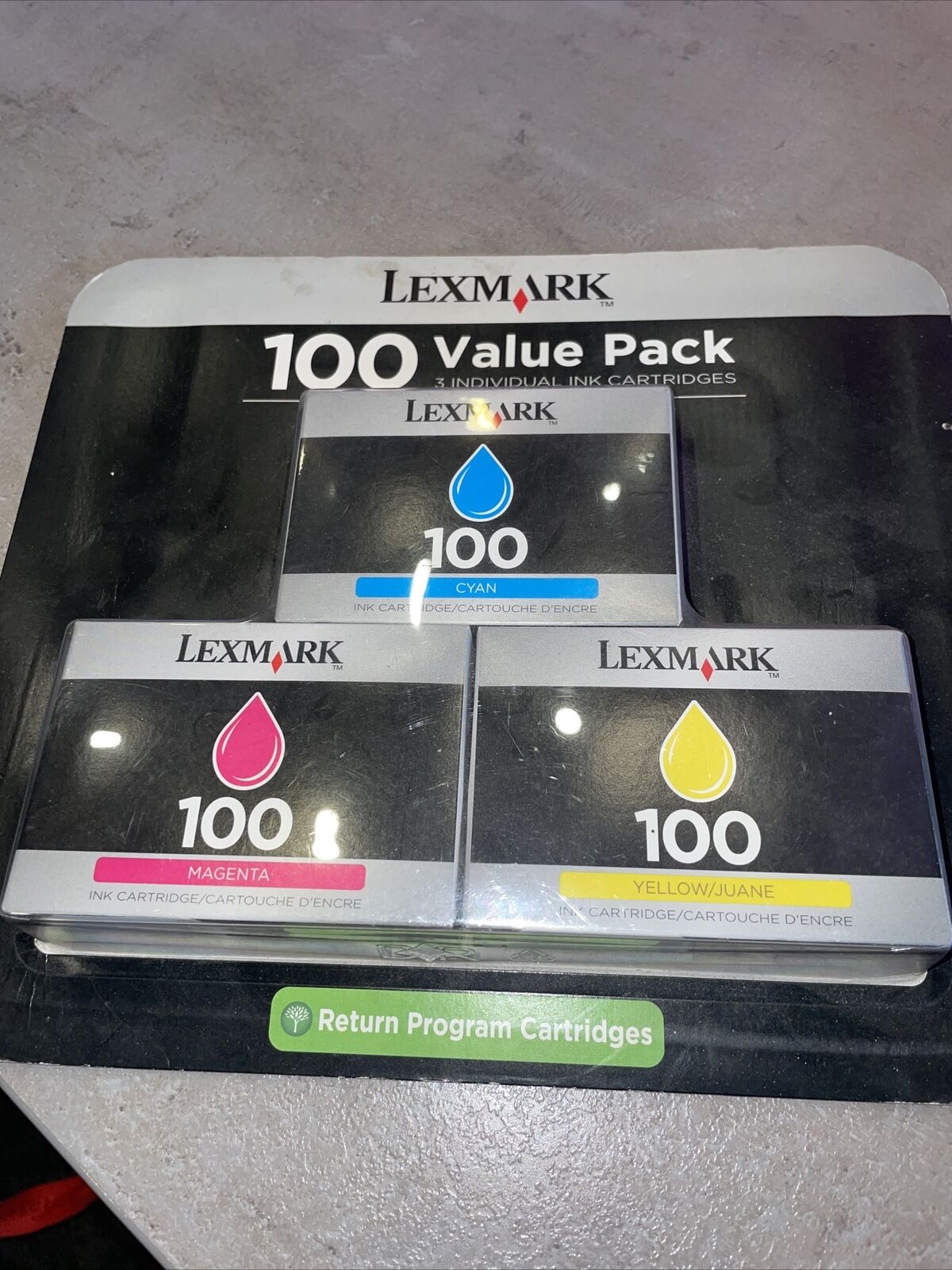 Genuine New Sealed Lexmark 100 Cyan 100 Yellow And 100 Magenta Box OEM
