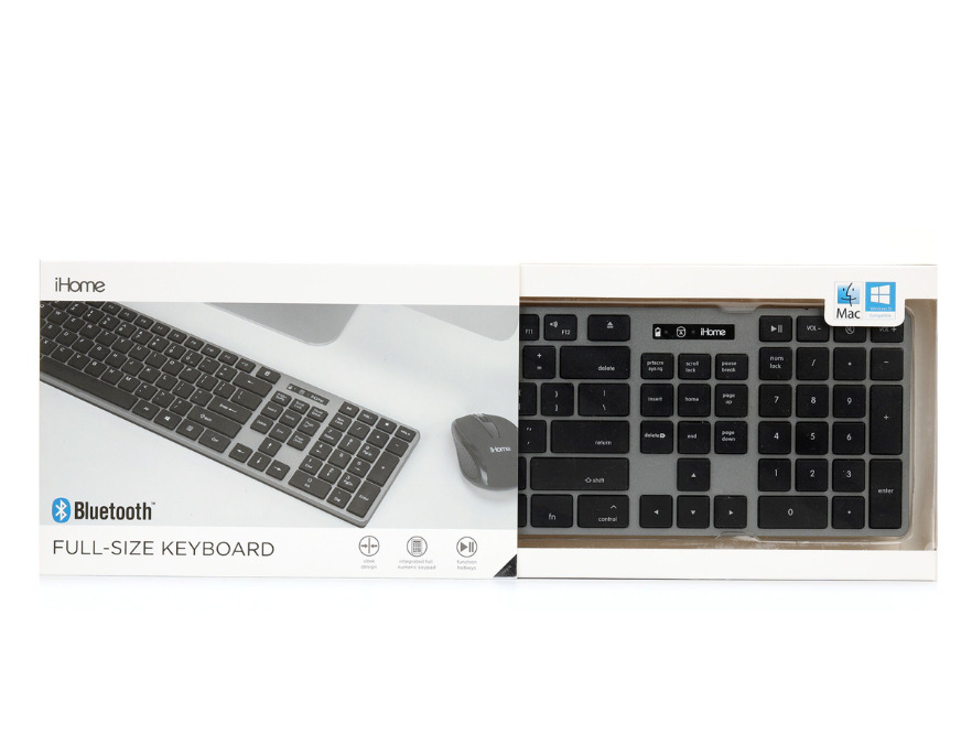 iHome Full-sized Bluetooth Keyboard Mac PC Compatible Wireless IMACK134B-WM NEW