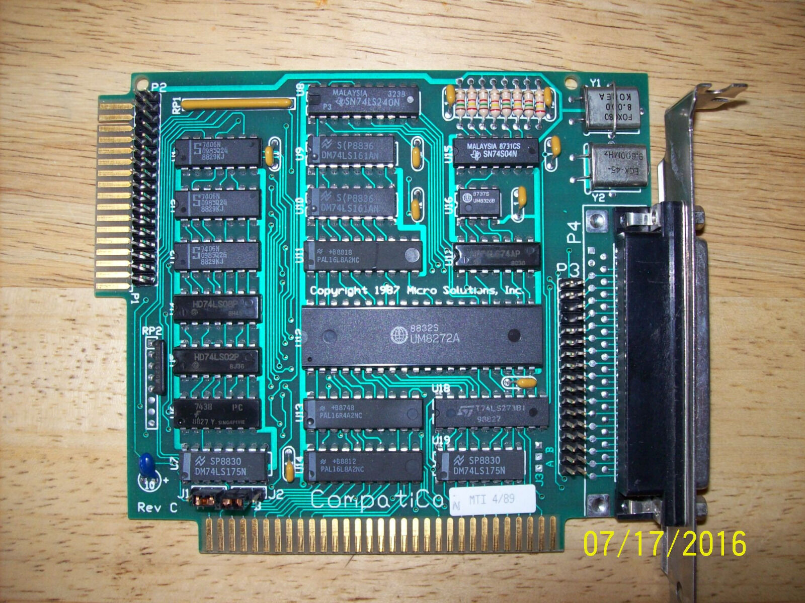 MicroSolutions CompatiCard I PC XT 8-bit ISA Floppy Controller VINTAGE 1987