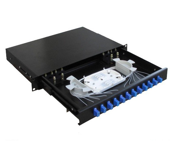 1U 19\'\' 12 Port SC Fiber patch panel loaded with pigtail,adapter,Splice tray-908