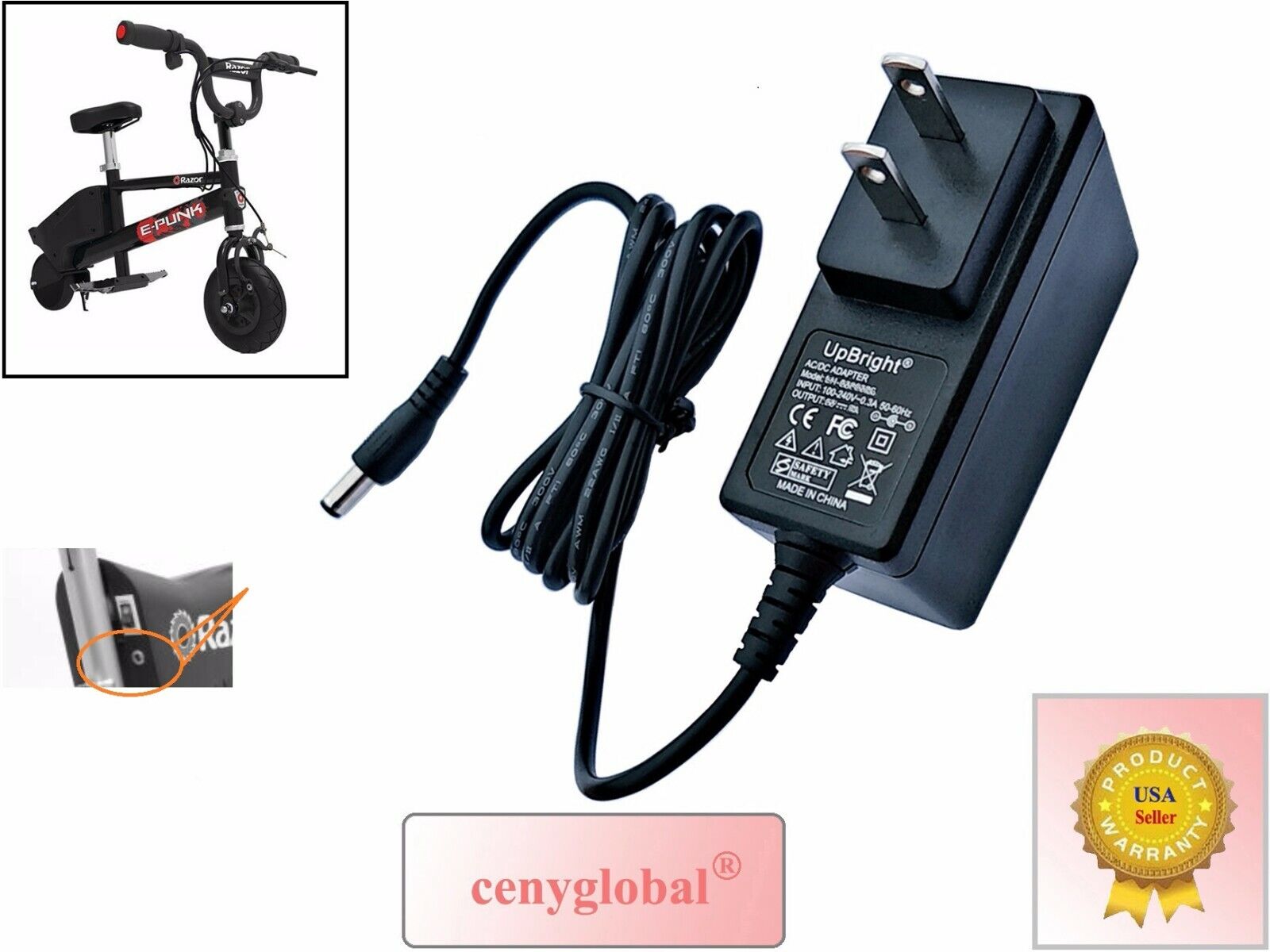 12V AC Adapter for Razor E-Punk Scooter Electric Bike Has Auto Shut Off Charger