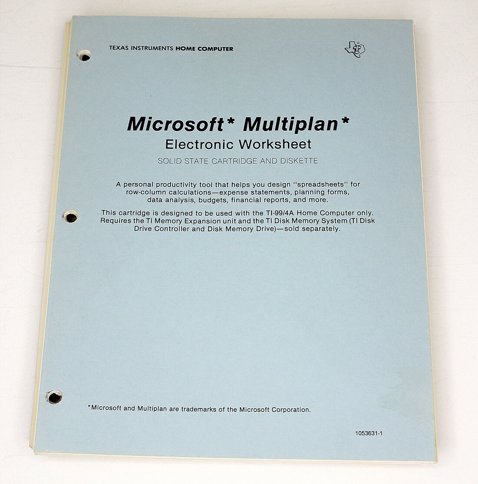 Texas Instruments Microsoft Multiplan Electronic Worksheet Vintage Computers